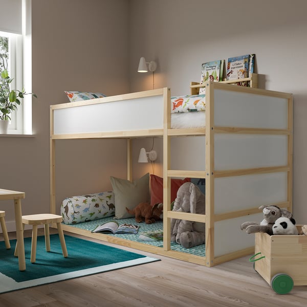 KURA Reversible bed, white/pine, 90x200 cm