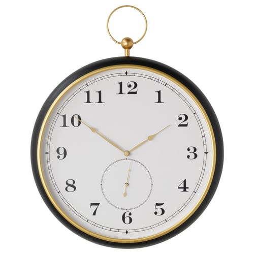 KUTTERSMYCKE black & gold wall clock, shaped like a classic pocket watch with silent quartz movement.