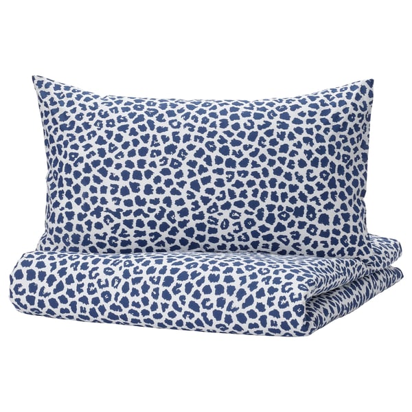 KVASTFIBBLA Duvet cover and 2 pillowcases, white/dark blue, 200x200/50x80 cm