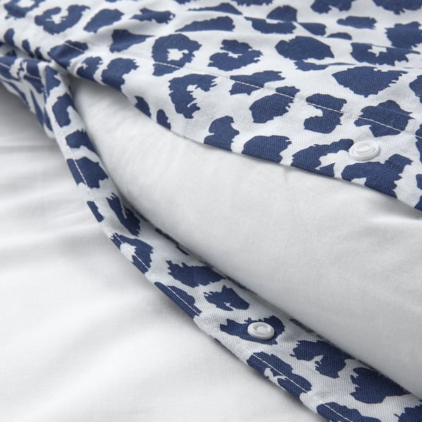 KVASTFIBBLA Duvet cover and 2 pillowcases, white/dark blue, 200x200/50x80 cm