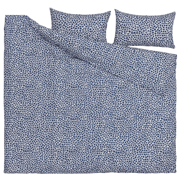 KVASTFIBBLA Duvet cover and 2 pillowcases, white/dark blue, 200x200/50x80 cm
