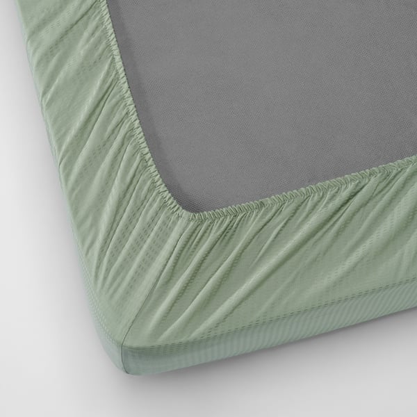 LÄKEVÄNDEROT Fitted sheet, light grey-green, 150x200 cm