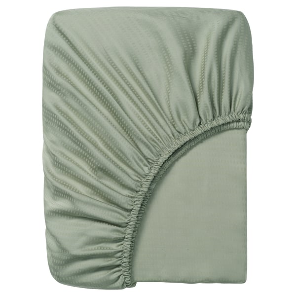 LÄKEVÄNDEROT Fitted sheet, light grey-green, 150x200 cm