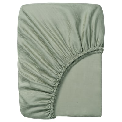 LÄKEVÄNDEROT Fitted sheet, light grey-green, 90x200 cm