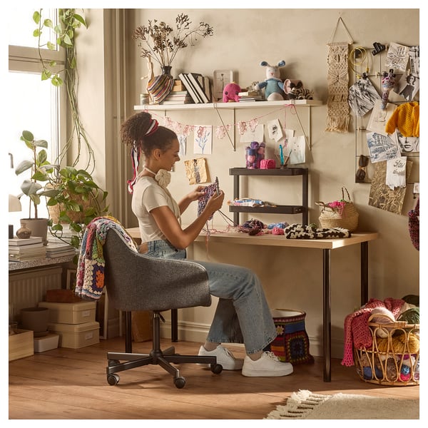 LAGKAPTEN / ADILS Desk, white stained oak effect/black, 140x60 cm