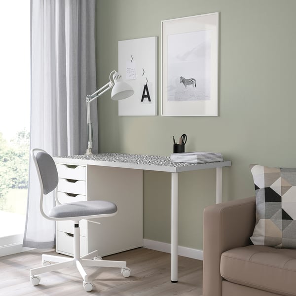 LAGKAPTEN / ALEX Desk, organic shapes/white black, 140x60 cm