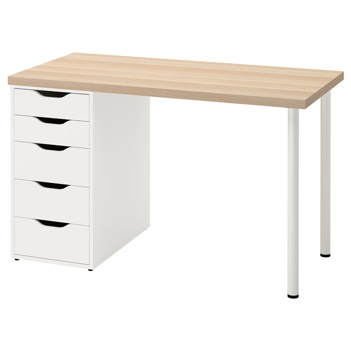 LAGKAPTEN / ALEX desk, white stained oak effect/white, 120x60 cm IKEA