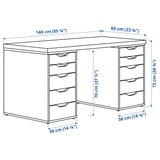 LAGKAPTEN / ALEX Desk, white stained oak effect/white, 140x60 cm