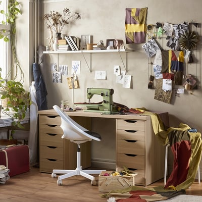 LAGKAPTEN / ALEX Desk, white stained oak effect, 140x60 cm