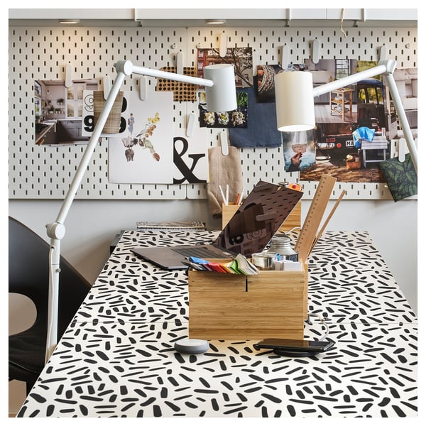 LAGKAPTEN Table top, organic shapes white/black, 140x60 cm