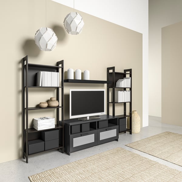 LAIVA / BRIMNES TV storage combination, black-brown, 244x41x165 cm