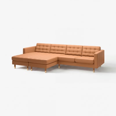 LANDSKRONA brown leather sectional sofa, tufted design, modern minimalist style, with sturdy wooden legs.