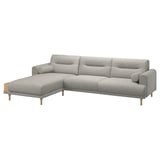 LÅNGARYD 3-seat sofa w chaise longue, left, Lejde light grey/wood