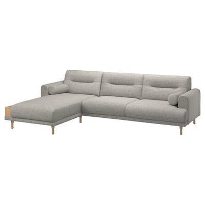 LÅNGARYD 3-seat sofa w chaise longue, left, Lejde light grey/wood