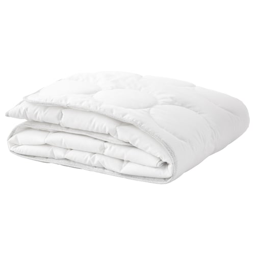 A folded white LENAST baby duvet. Its rectangular, with a soft, quilted design, made of cotton and lyocell for breathability.
