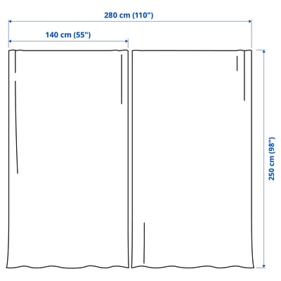LENDA Curtains with tie-backs, 1 pair, off-white/with heading tape, 140x250 cm