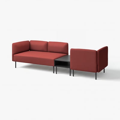 Red LILLEHEM modular sofa with tunsta side table. Minimalist design, modern appeal. Comfortable, versatile seating.