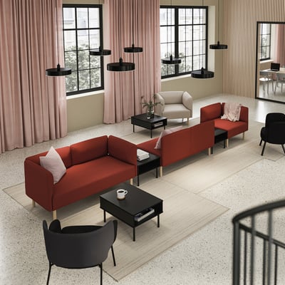 LILLEHEM 5-seat modular sofa with side table, Gunnared/brown-red wood
