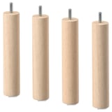 Four light brown wooden legs with metal screws, arranged in a row.