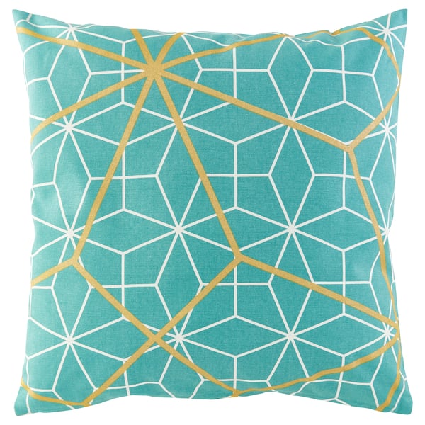 LJUV Cushion cover, turquoise/printed, 50x50 cm