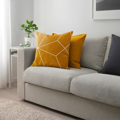 LJUV Cushion cover, yellow/printed, 50x50 cm