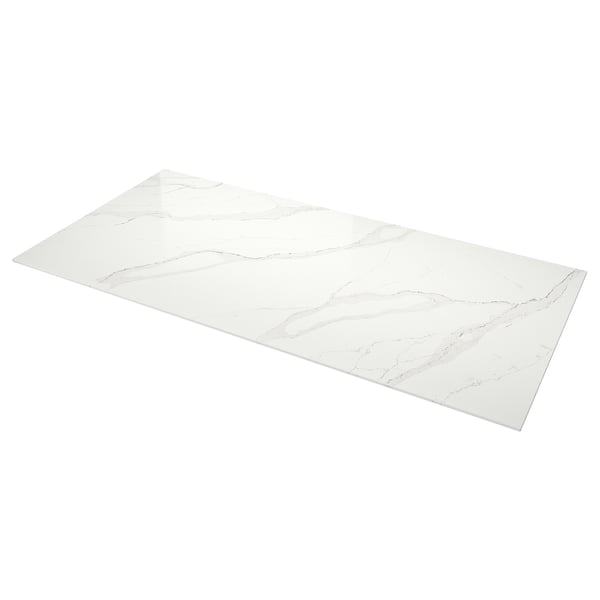 LOCKEBO Custom made worktop, off-white grey/brown/marble effect glass composite, 1 m²x2.0 cm