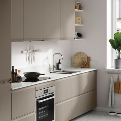 LOCKEBO Custom made worktop, off-white grey/brown/marble effect glass composite, 1 m²x2.0 cm