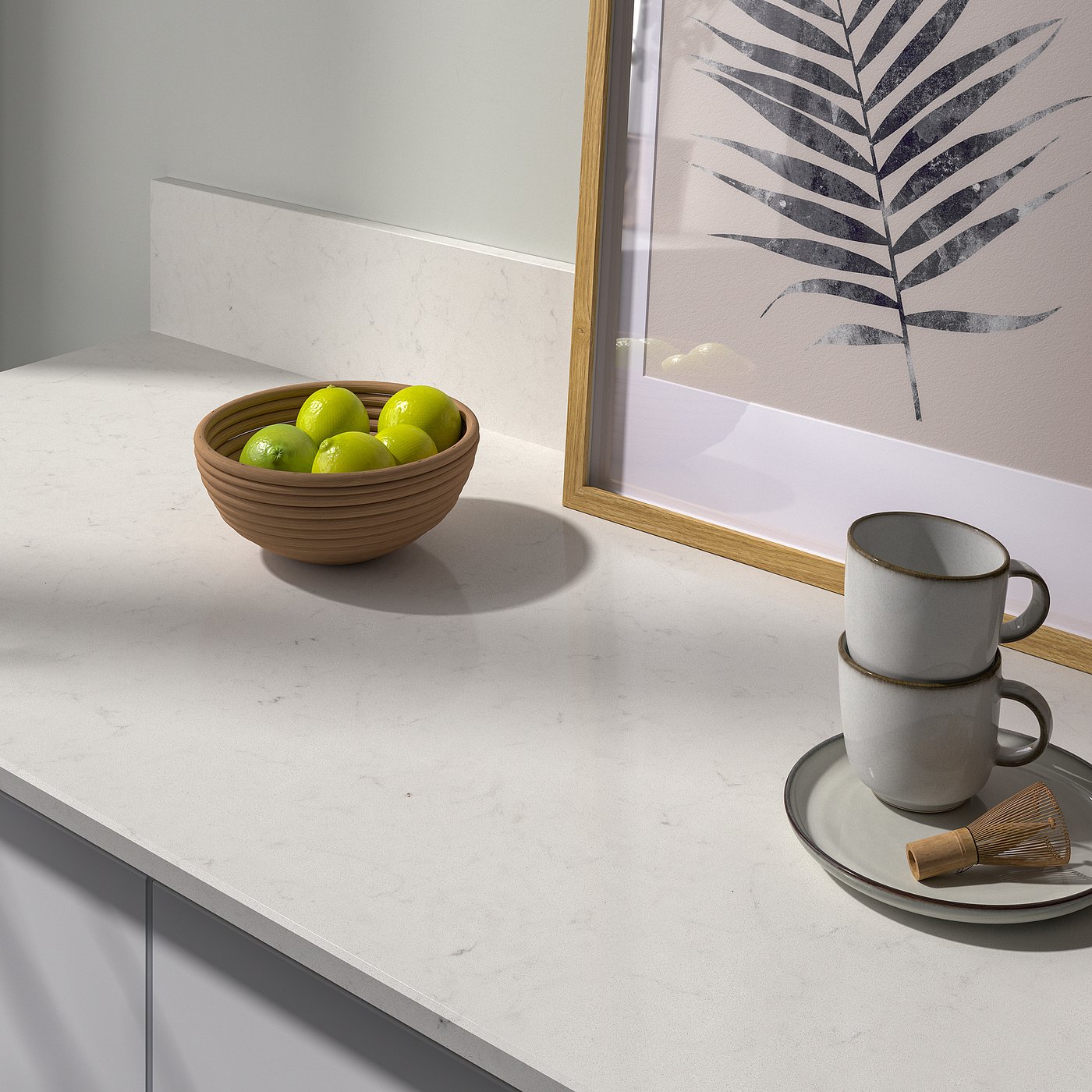 LOCKEBO custom made worktop, off-white marble effect/glass