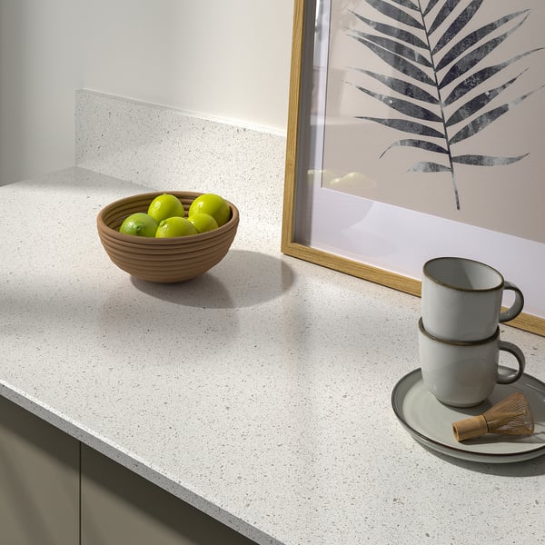 LOCKEBO Custom made worktop, off-white mineral effect/glass composite, 1 m²x2.0 cm