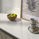 LOCKEBO Custom made worktop, off-white mineral effect/glass composite, 1 m²x2.0 cm