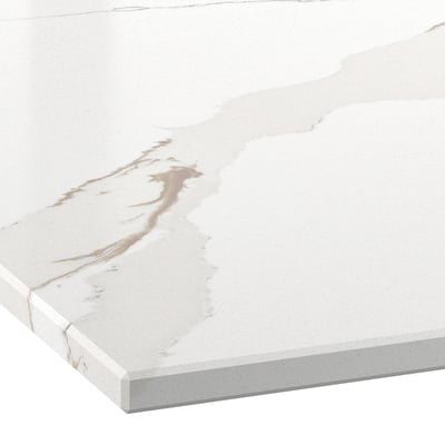 LOCKEBO Custom made worktop, white/grey-beige marble effect/glass composite, 1 m²x2.0 cm