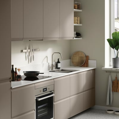 LOCKEBO Custom made worktop, white/grey marble effect/glass composite, 1 m²x2.0 cm