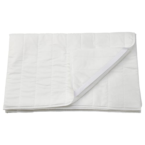 LUDDROS white quilted mattress protector, polyester-cotton blend with elastic corners.
