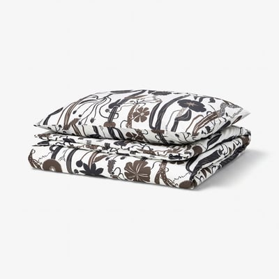 LUNDSKAFTING Duvet cover and pillowcase, white/black/brown, 150x200/50x80 cm
