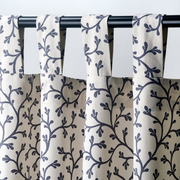 LUNGÖRT Curtains with tie-backs, 1 pair, white/grey/with tab top, 145x150 cm