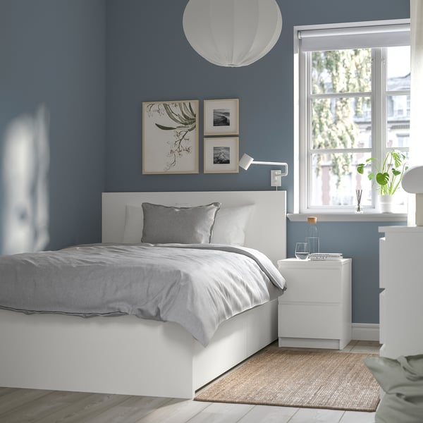 MALM Bed frame, high, w 2 storage boxes, white, 120x200 cm