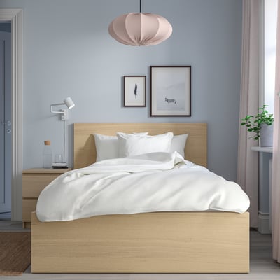 MALM Bed frame, high, white stained oak veneer, 120x200 cm