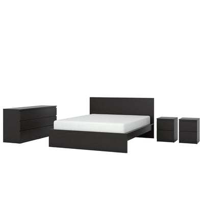 MALM Bedroom furniture, set of 4, black-brown, 180x200 cm