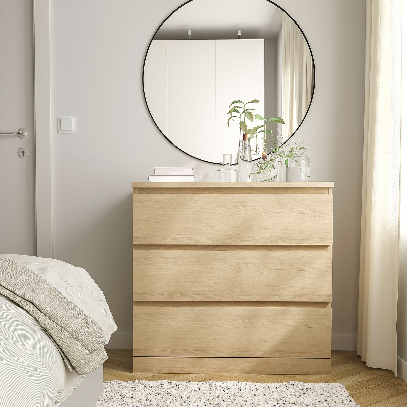 MALM chest of 3 drawers, white stained oak veneer, 80x78 cm - IKEA