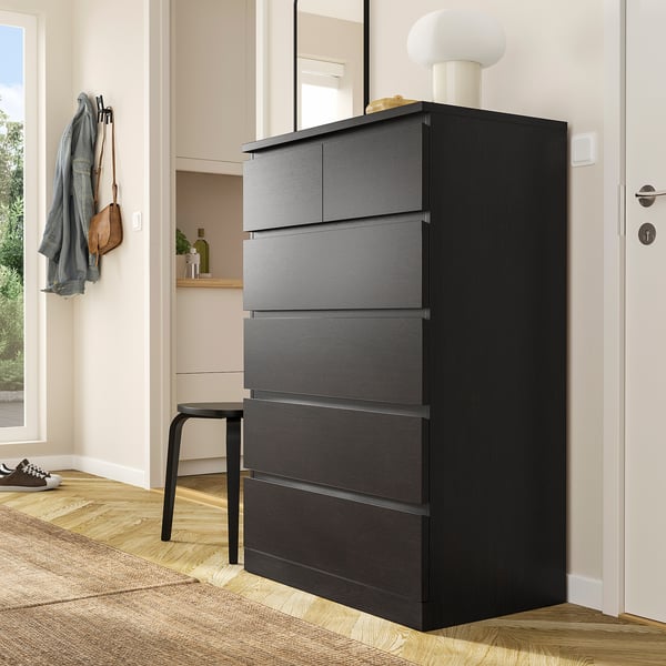 MALM Chest of 6 drawers, black-brown, 80x123 cm