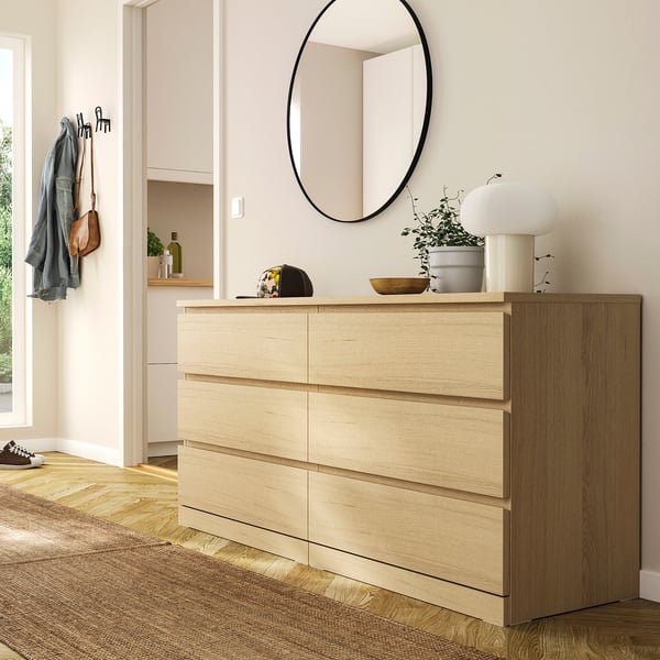 MALM Chest of 6 drawers, white stained oak veneer, 160x78 cm