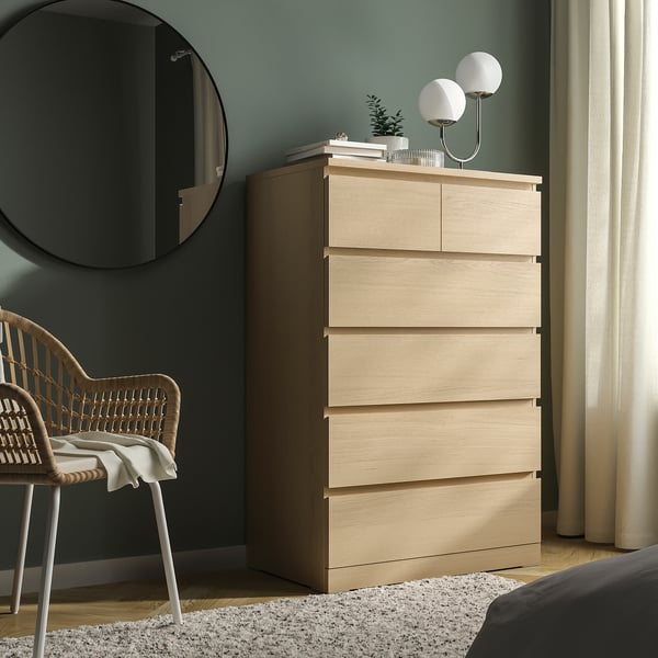 MALM Chest of 6 drawers, white stained oak veneer, 80x123 cm