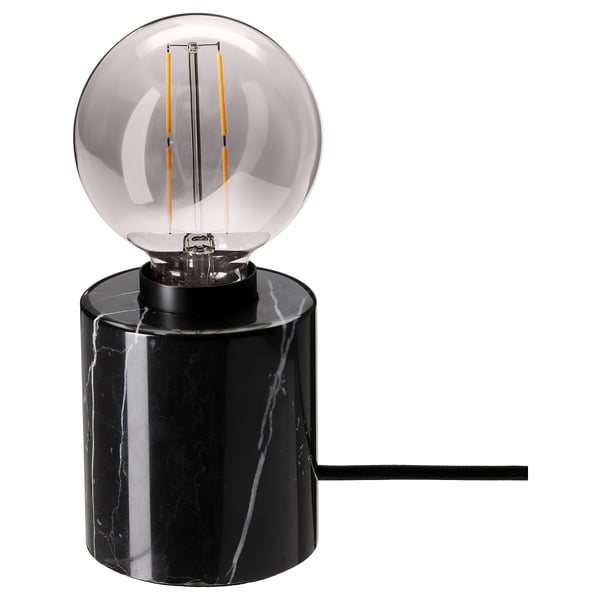 MARKFROST / MOLNART Table lamp with light bulb, marble black/grey clear glass, 95 mm