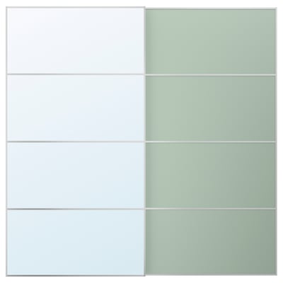 MEHAMN/AULI Pair of sliding doors, aluminium double sided/light green mirror glass, 200x201 cm
