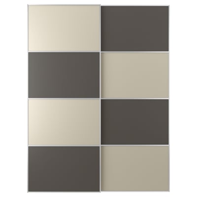 MEHAMN Pair of sliding doors, aluminium double sided/dark grey grey-beige, 150x201 cm