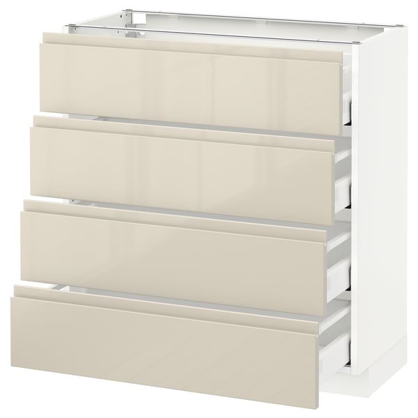 METOD Base cab 4 frnts/4 drawers, white Maximera/Voxtorp high-gloss light beige, 80x37x80 cm