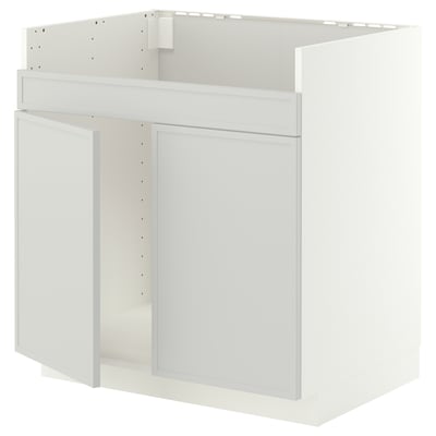 METOD Base cab f HAVSEN double bowl sink, white/Aspudden light grey, 80x60x80 cm