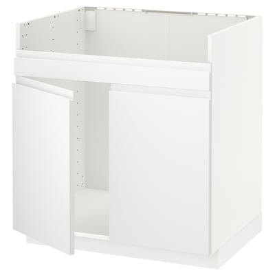 METOD Base cab f HAVSEN double bowl sink, white/Voxtorp matt white, 80x60x80 cm