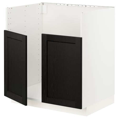 METOD kitchen unit, white frame & dark wood doors, rectangular, traditional design.