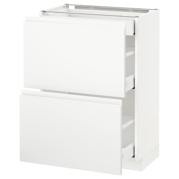 METOD Base cab with 2 fronts/3 drawers, white Maximera/Voxtorp matt white, 60x37x80 cm